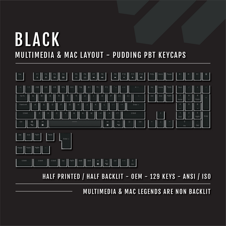 Black Mac/Multimedia Dual Language PBT Pudding Keycaps Krome Keycaps LTD Mac & Multimedia Pudding