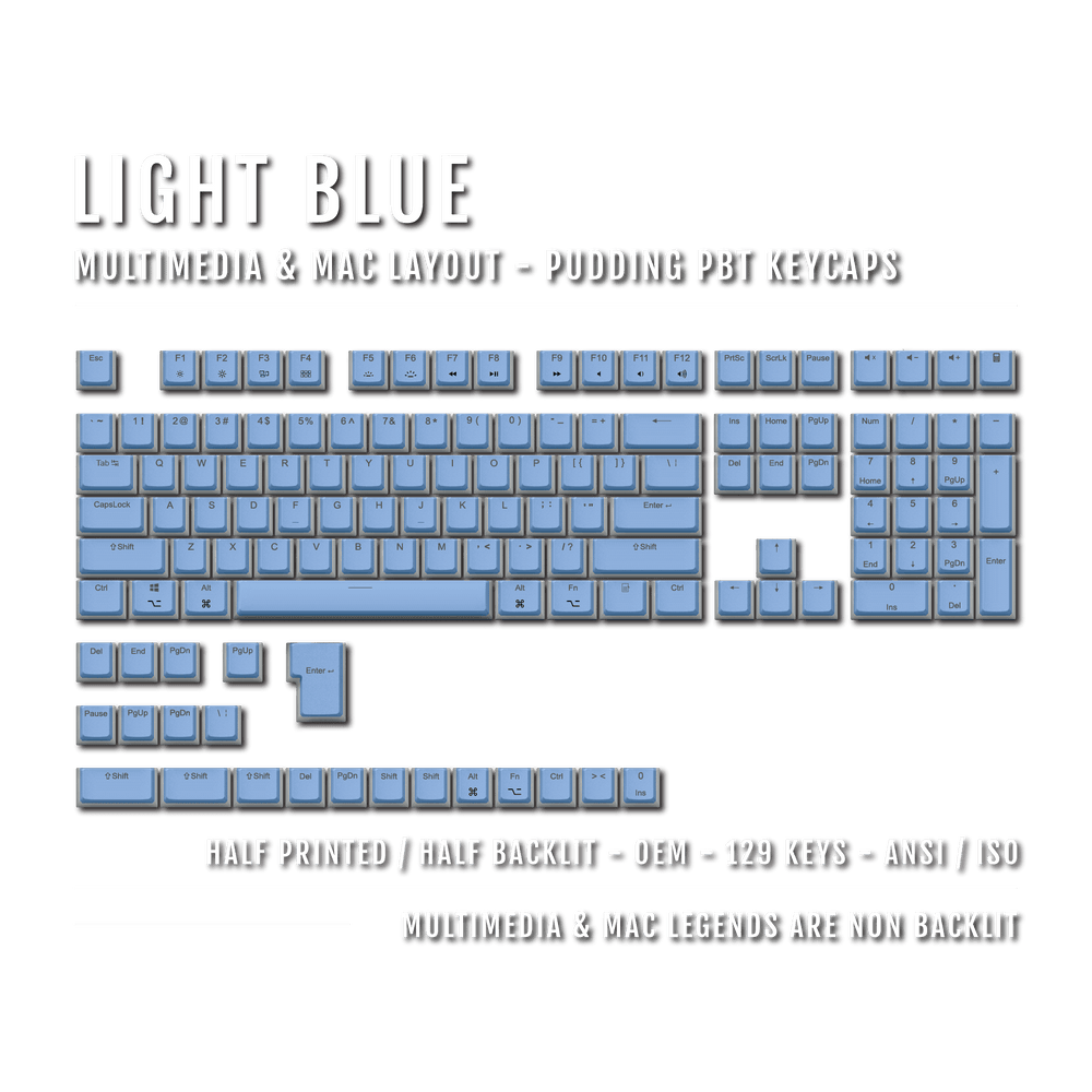 Light Blue Mac/Multimedia Dual Language PBT Pudding Keycaps Krome Keycaps LTD Mac & Multimedia Pudding
