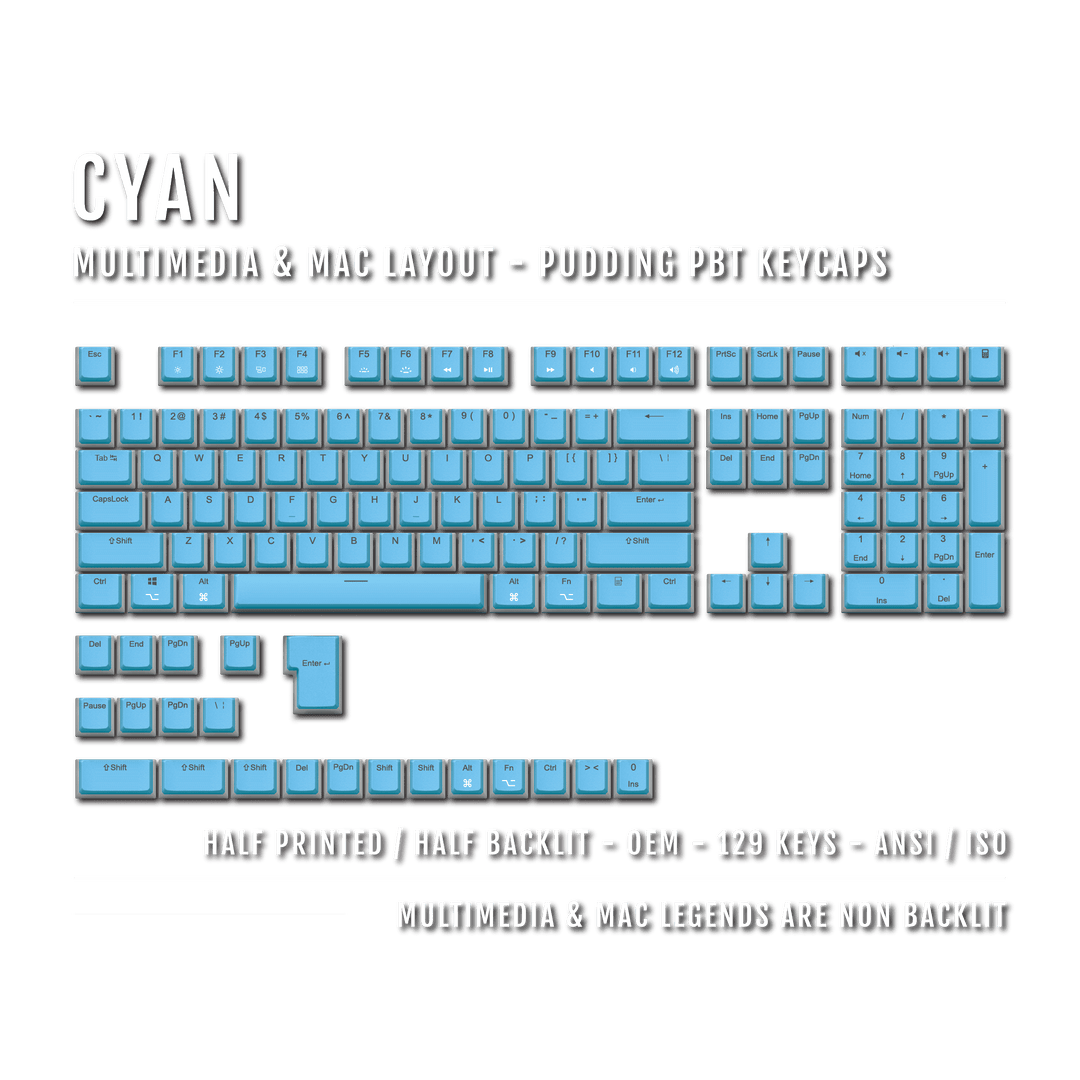 Cyan Mac/Multimedia Dual Language PBT Pudding Keycaps