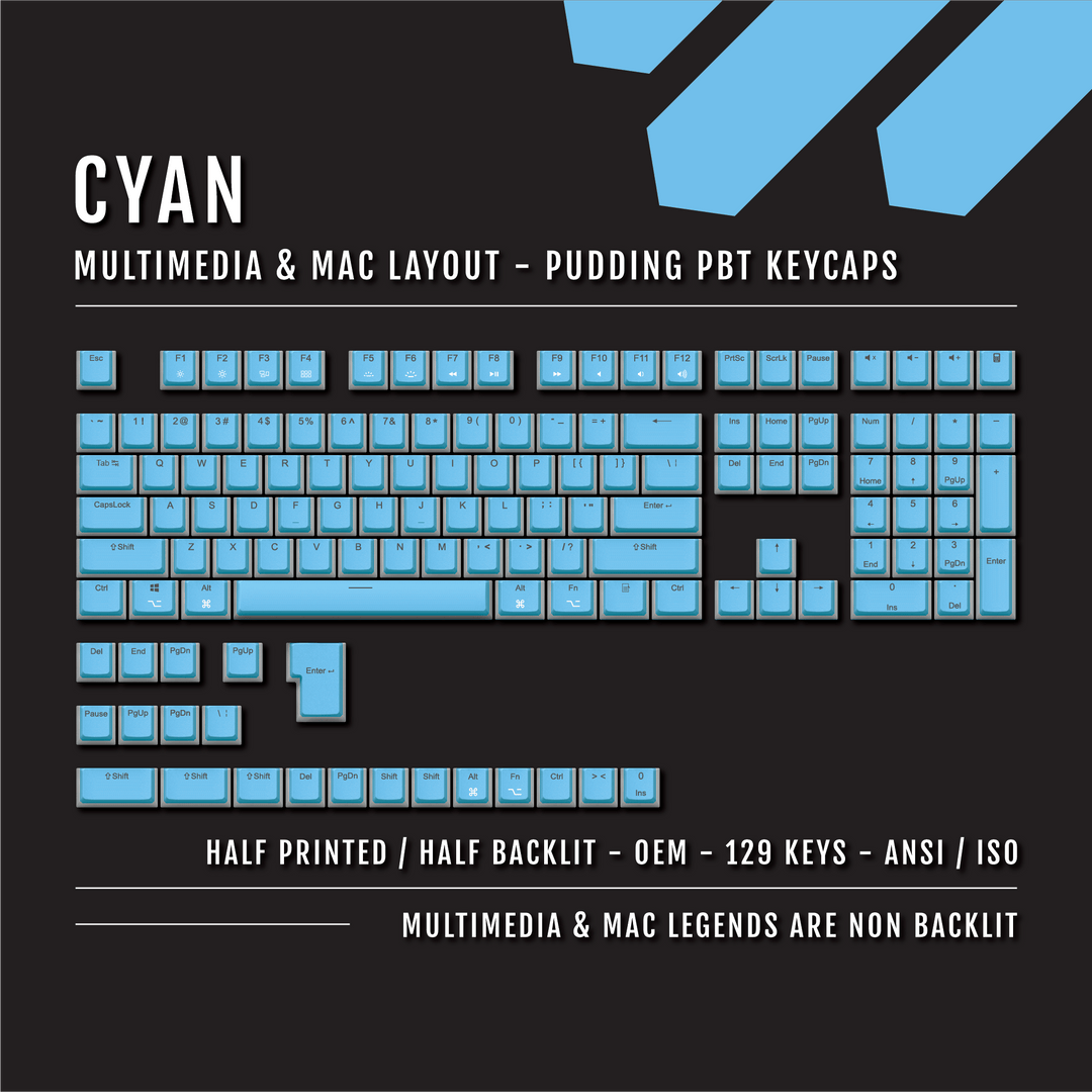 Cyan Mac/Multimedia Dual Language PBT Pudding Keycaps