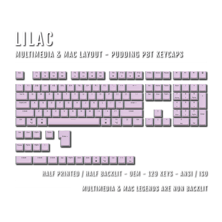 Lilac Mac/Multimedia Dual Language PBT Pudding Keycaps