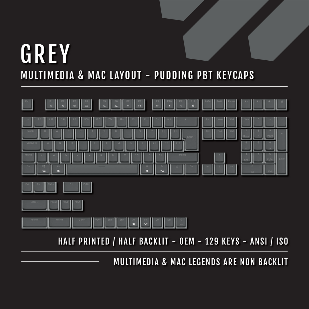 Grey Mac/Multimedia Dual Language PBT Pudding Keycaps Krome Keycaps LTD Mac & Multimedia Pudding