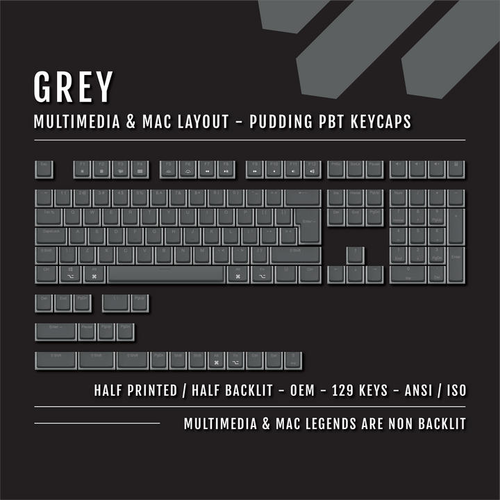 Grey Mac/Multimedia Dual Language PBT Pudding Keycaps Krome Keycaps LTD Mac & Multimedia Pudding
