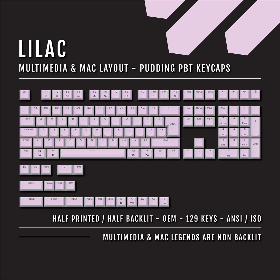 Lilac Mac/Multimedia Dual Language PBT Pudding Keycaps Krome Keycaps LTD Mac & Multimedia Pudding