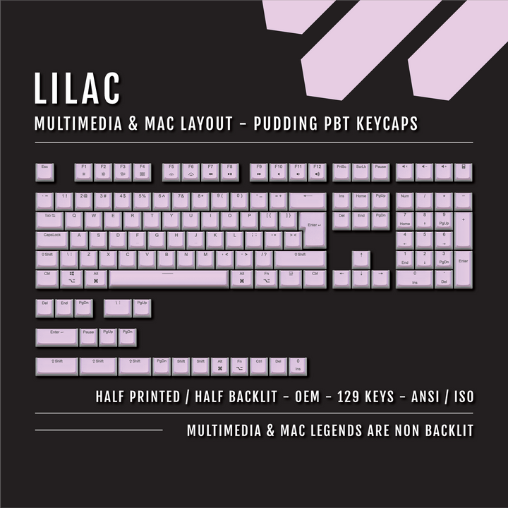 Lilac Mac/Multimedia Dual Language PBT Pudding Keycaps Krome Keycaps LTD Mac & Multimedia Pudding