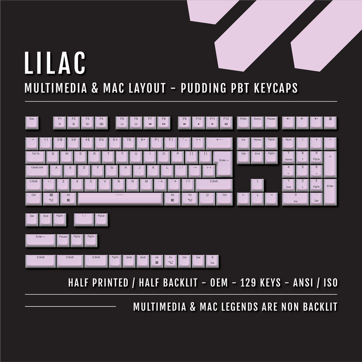 Lilac Mac/Multimedia Dual Language PBT Pudding Keycaps