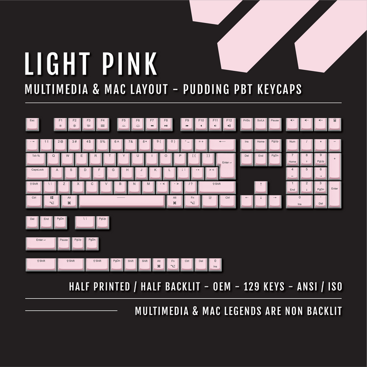 Light Pink Mac/Multimedia Dual Language PBT Pudding Keycaps Krome Keycaps LTD Mac & Multimedia Pudding