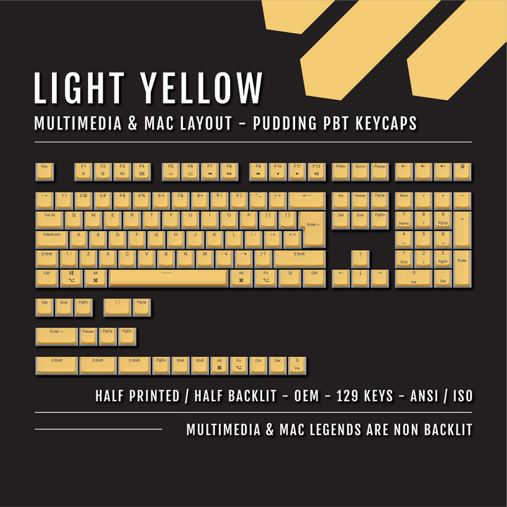 Light Yellow Mac/Multimedia Dual Language PBT Pudding Keycaps Krome Keycaps LTD Mac & Multimedia Pudding