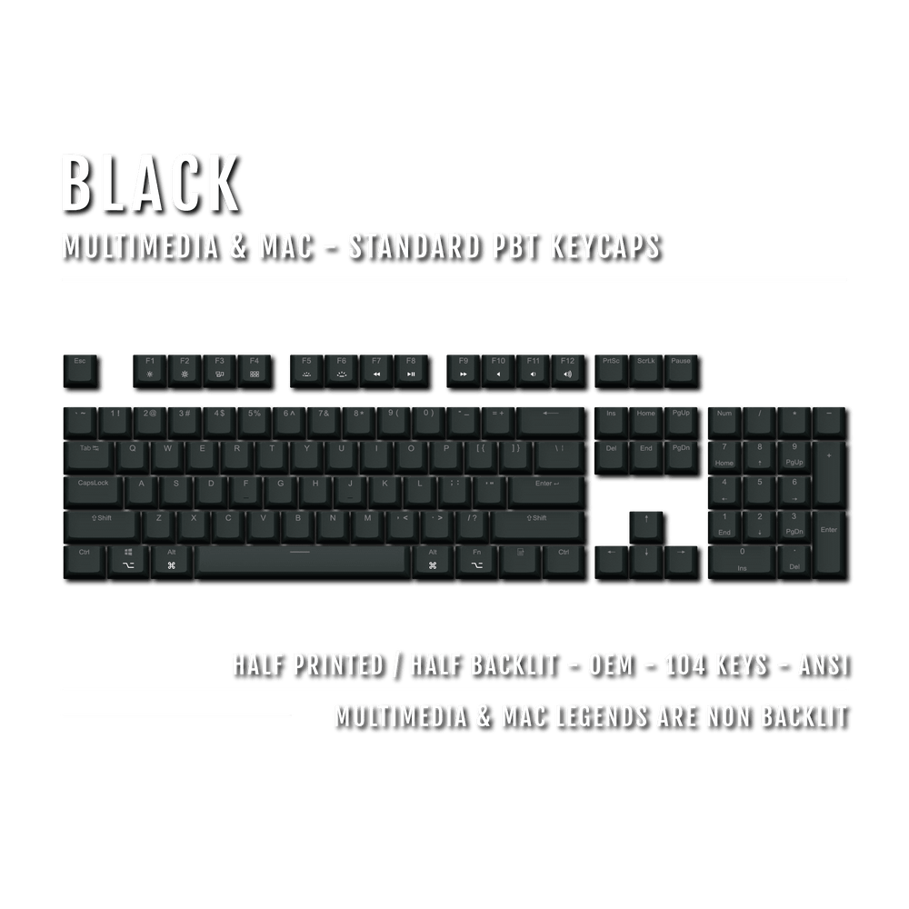 Black Mac & Multimedia Dual Language PBT Keycaps Krome Keycaps LTD mac & multimedia
