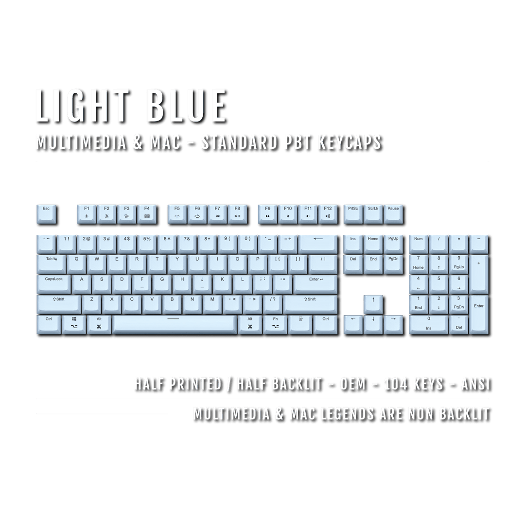 Light Blue Mac & Multimedia Dual Language PBT Keycaps Krome Keycaps LTD mac & multimedia