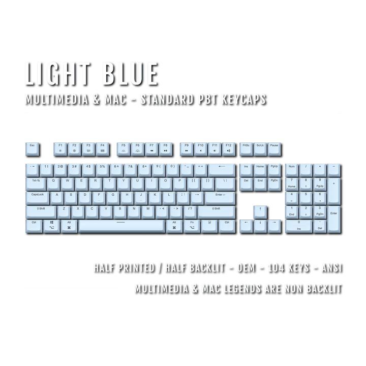 Light Blue Mac & Multimedia Dual Language PBT Keycaps Krome Keycaps LTD mac & multimedia