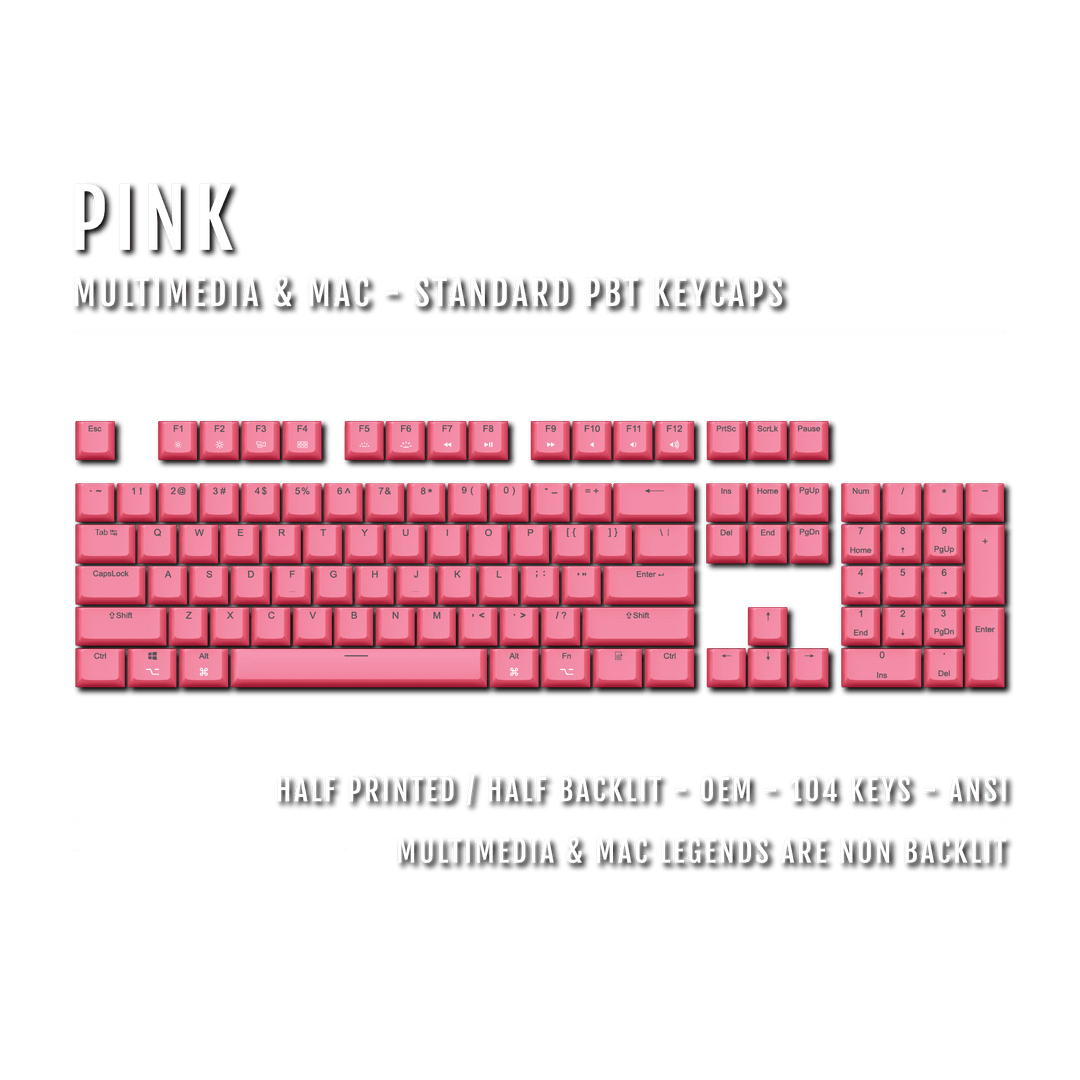 Pink Mac & Multimedia Dual Language PBT Keycaps Krome Keycaps LTD mac & multimedia