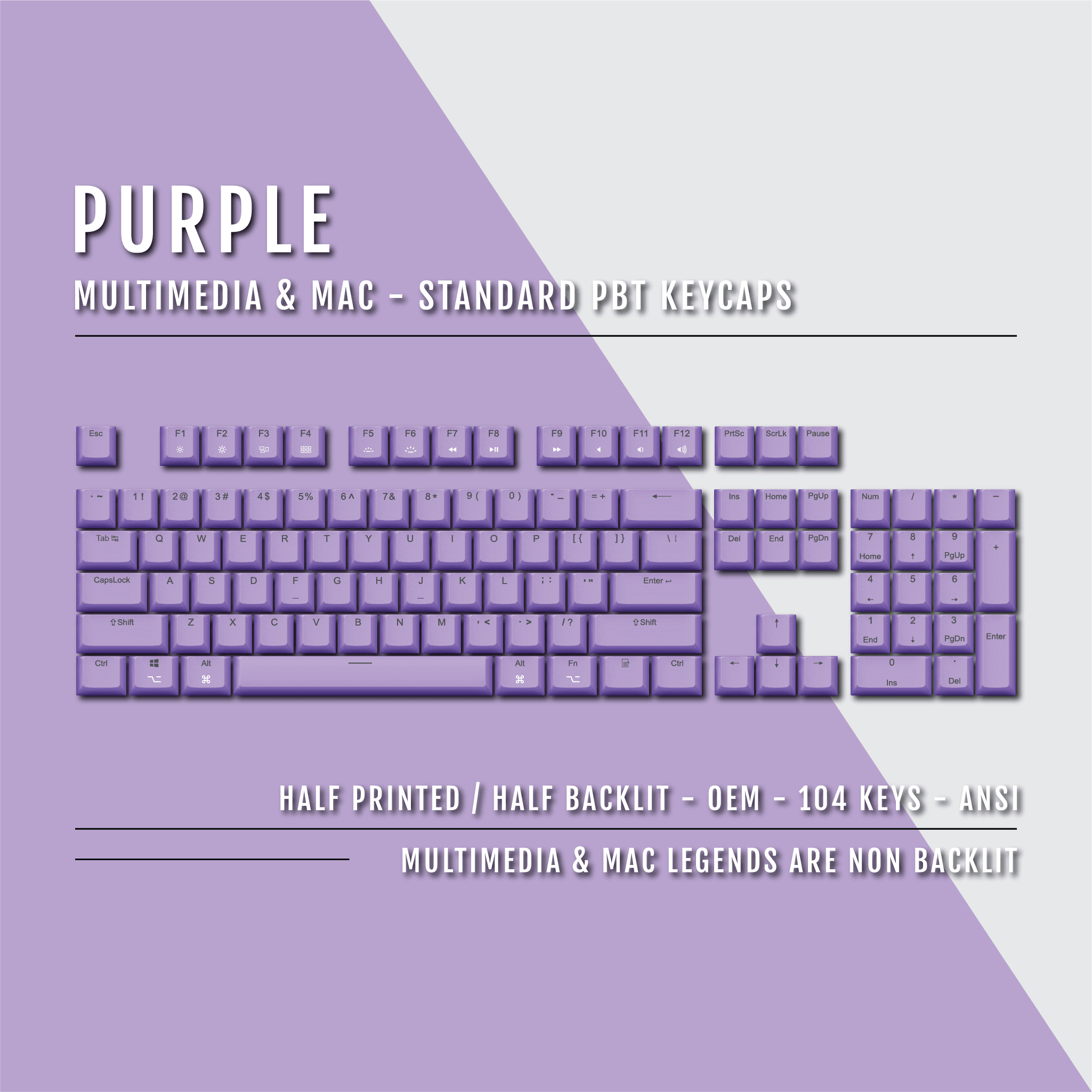 Purple Mac & Multimedia Dual Language PBT Keycaps – Krome Keycaps LTD