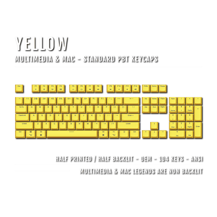 Yellow Mac & Multimedia Dual Language PBT Keycaps Krome Keycaps LTD mac & multimedia