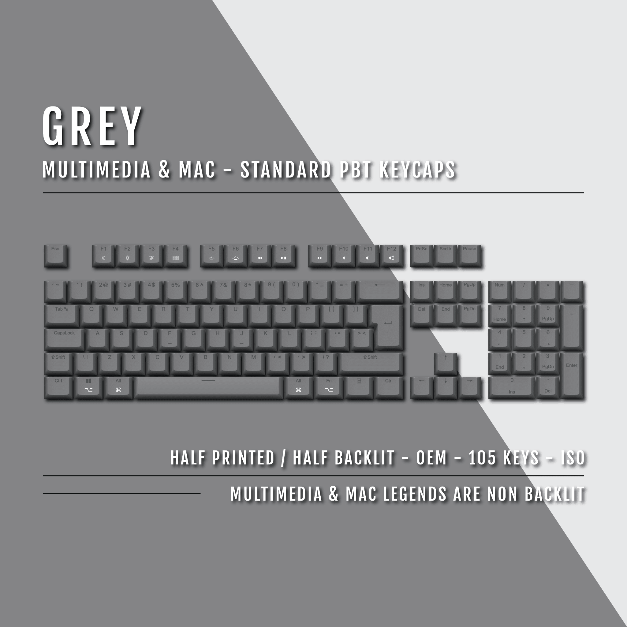 Grey Mac & Multimedia Dual Language PBT Keycaps – Krome Keycaps LTD