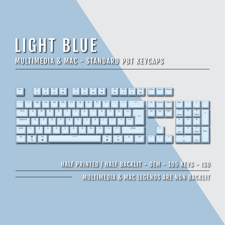 Light Blue Mac & Multimedia Dual Language PBT Keycaps Krome Keycaps LTD mac & multimedia