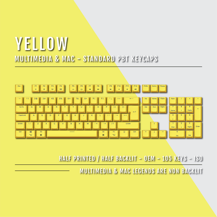 Yellow Mac & Multimedia Dual Language PBT Keycaps Krome Keycaps LTD mac & multimedia