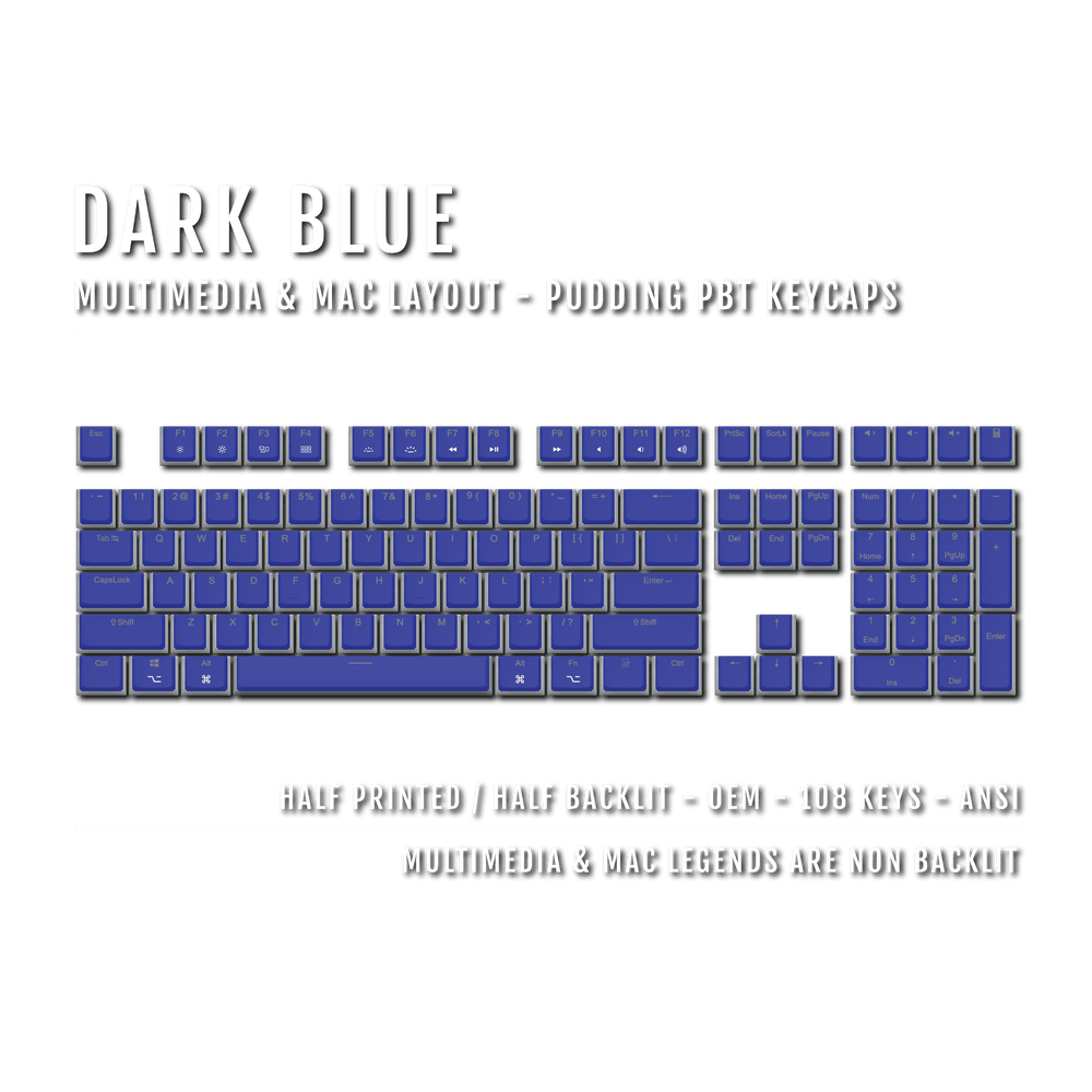 Dark Blue Mac/Multimedia Dual Language PBT Pudding Keycaps Krome Keycaps LTD Mac & Multimedia Pudding