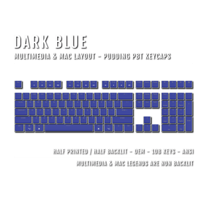 Dark Blue Mac/Multimedia Dual Language PBT Pudding Keycaps Krome Keycaps LTD Mac & Multimedia Pudding