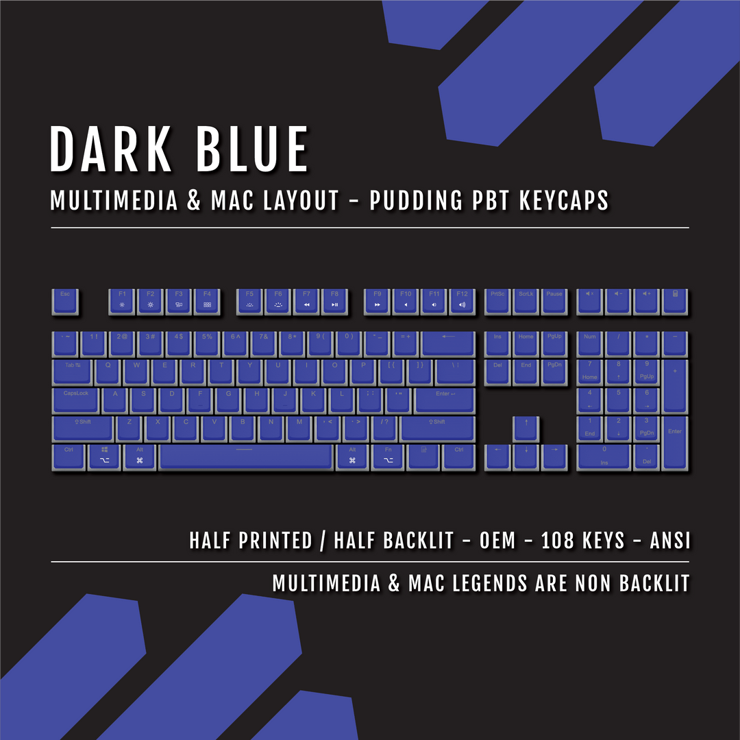 Dark Blue Mac/Multimedia Dual Language PBT Pudding Keycaps Krome Keycaps LTD Mac & Multimedia Pudding