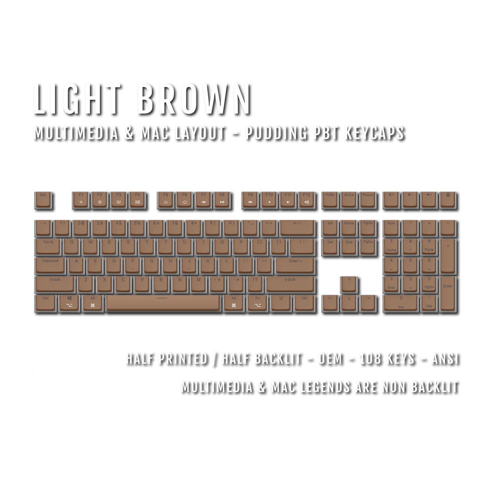 Light Brown Mac/Multimedia Dual Language PBT Pudding Keycaps Krome Keycaps LTD Mac & Multimedia Pudding
