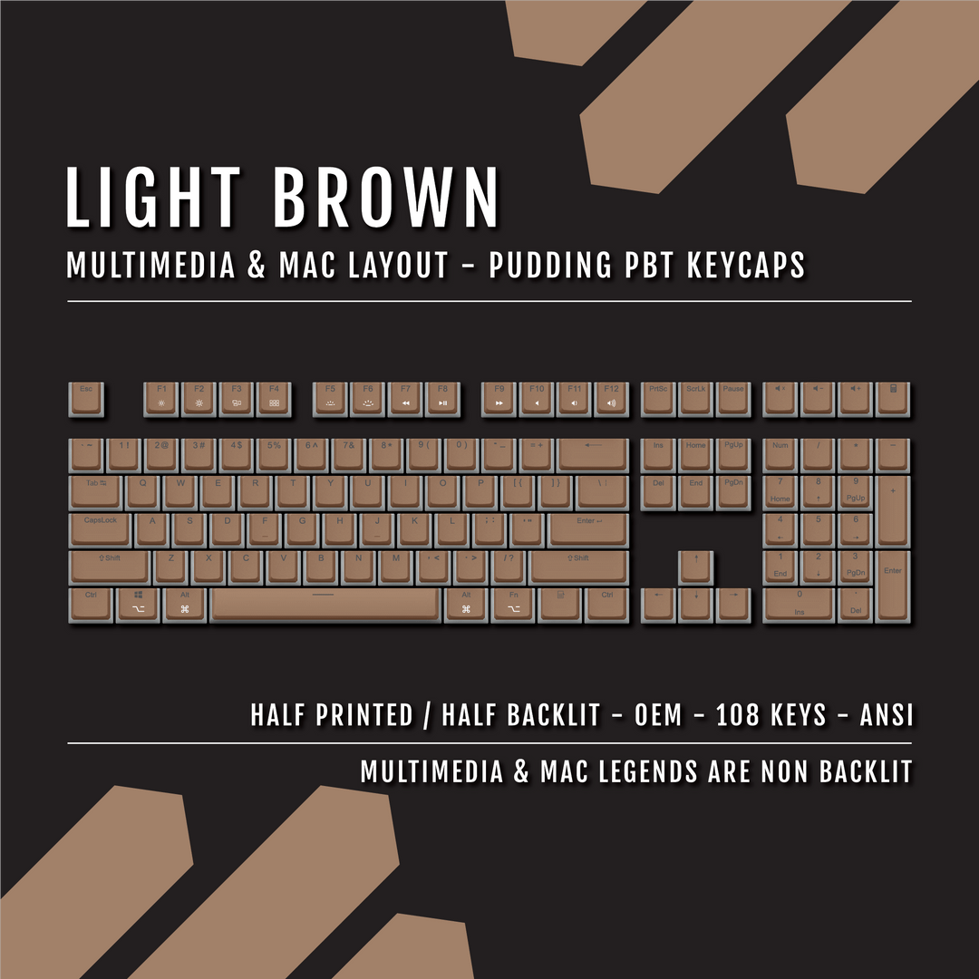 Light Brown Mac/Multimedia Dual Language PBT Pudding Keycaps Krome Keycaps LTD Mac & Multimedia Pudding