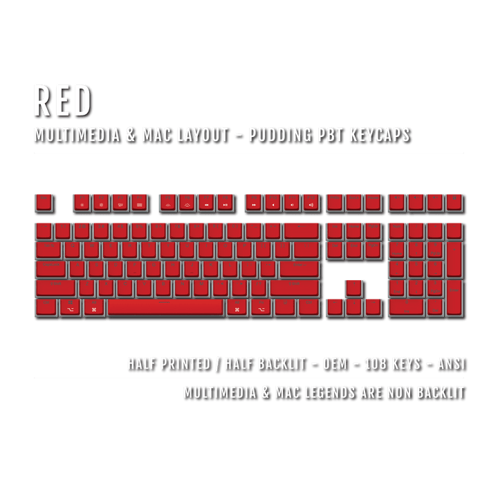 Red Mac/Multimedia Dual Language PBT Pudding Keycaps Krome Keycaps LTD Mac & Multimedia Pudding