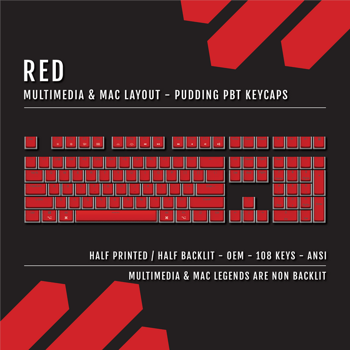 Red Mac/Multimedia Dual Language PBT Pudding Keycaps Krome Keycaps LTD Mac & Multimedia Pudding