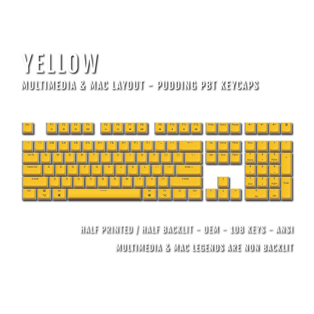 Yellow Mac/Multimedia Dual Language PBT Pudding Keycaps Krome Keycaps LTD Mac & Multimedia Pudding