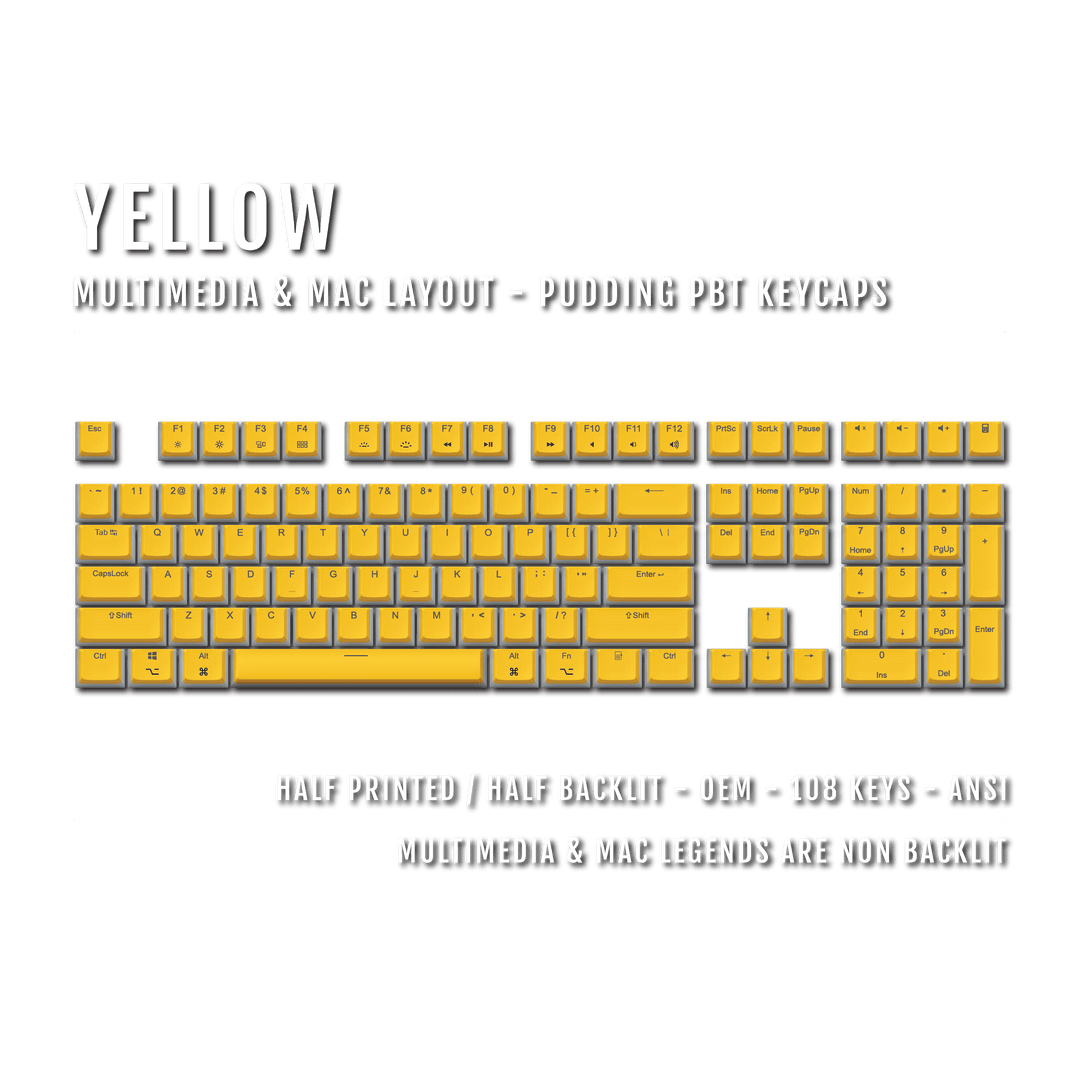 Yellow Mac/Multimedia Dual Language PBT Pudding Keycaps