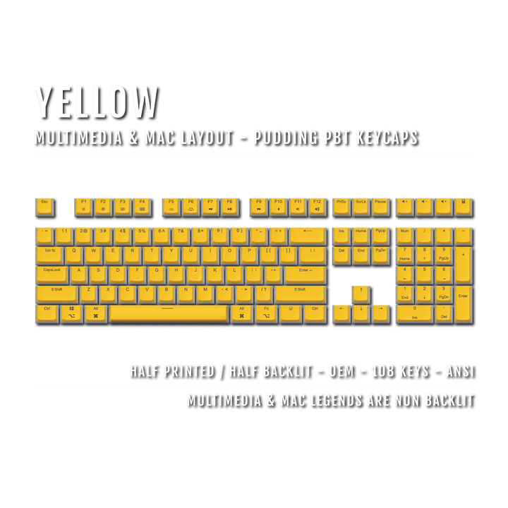 Yellow Mac/Multimedia Dual Language PBT Pudding Keycaps