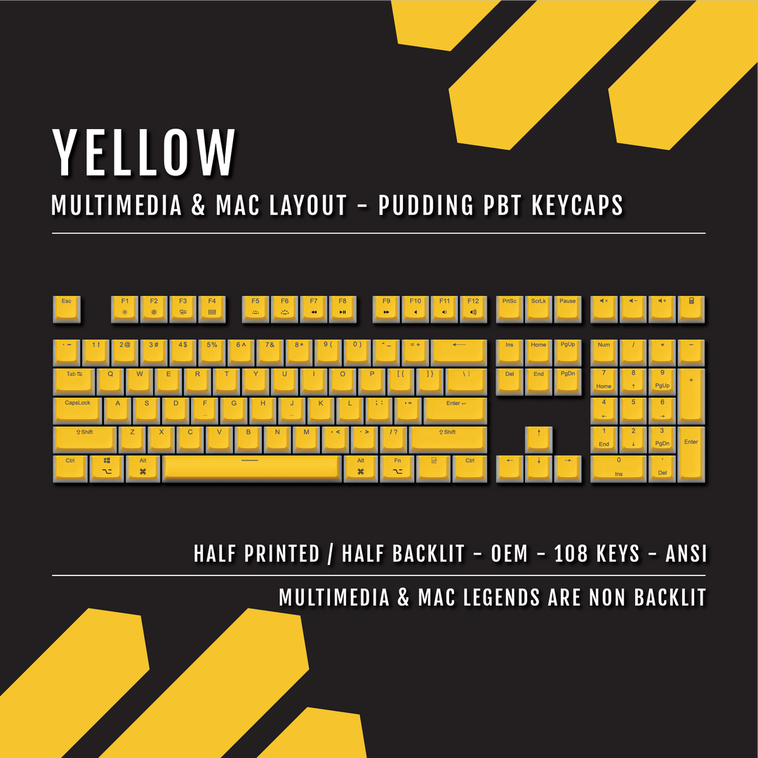 Yellow Mac/Multimedia Dual Language PBT Pudding Keycaps Krome Keycaps LTD Mac & Multimedia Pudding