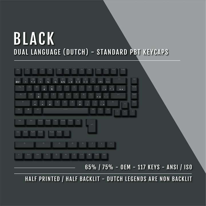 Black Dutch (ISO-NL) Dual Language PBT Keycaps - 65/75% Krome Keycaps LTD dutch
