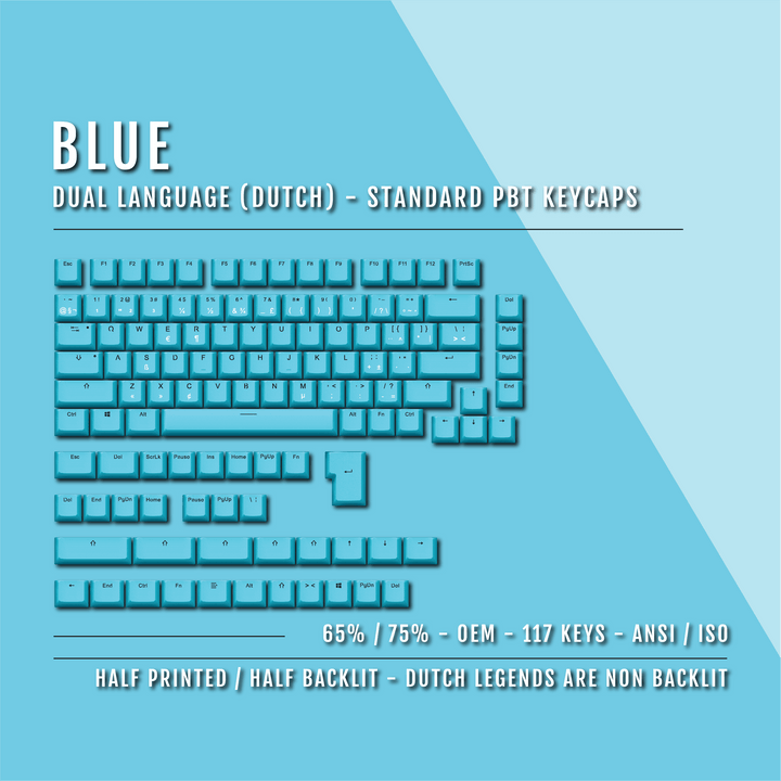 Blue Dutch (ISO-NL) Dual Language PBT Keycaps - 65/75% Krome Keycaps LTD dutch
