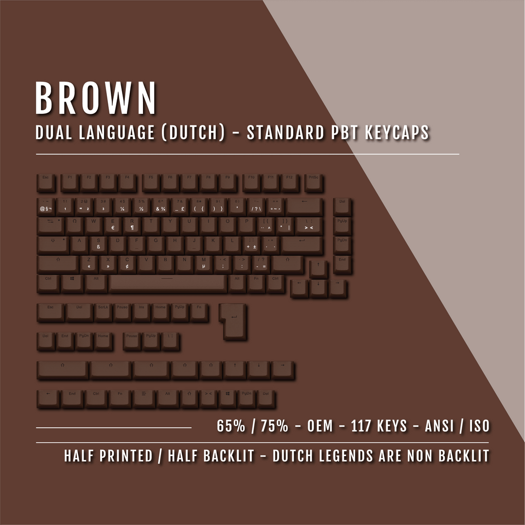 Brown PBT Dutch Keycaps - ISO-NL - 65/75% Sizes - Dual Language Keycaps - kromekeycaps