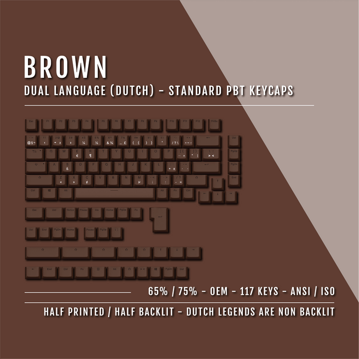 Brown Dutch (ISO-NL) Dual Language PBT Keycaps - 65/75% Krome Keycaps LTD dutch