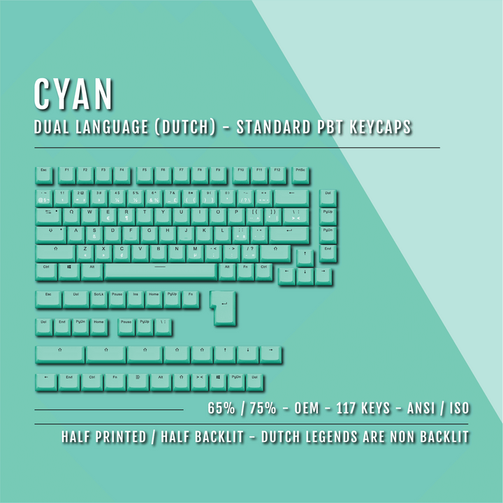 Cyan PBT Dutch Keycaps - ISO-NL - 65/75% Sizes - Dual Language Keycaps - kromekeycaps