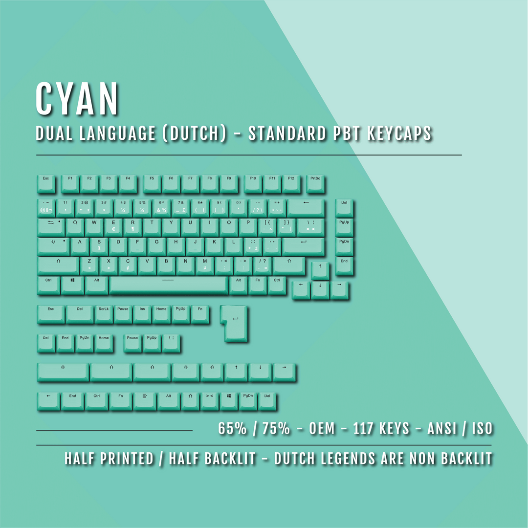 Cyan PBT Dutch Keycaps - ISO-NL - 65/75% Sizes - Dual Language Keycaps - kromekeycaps