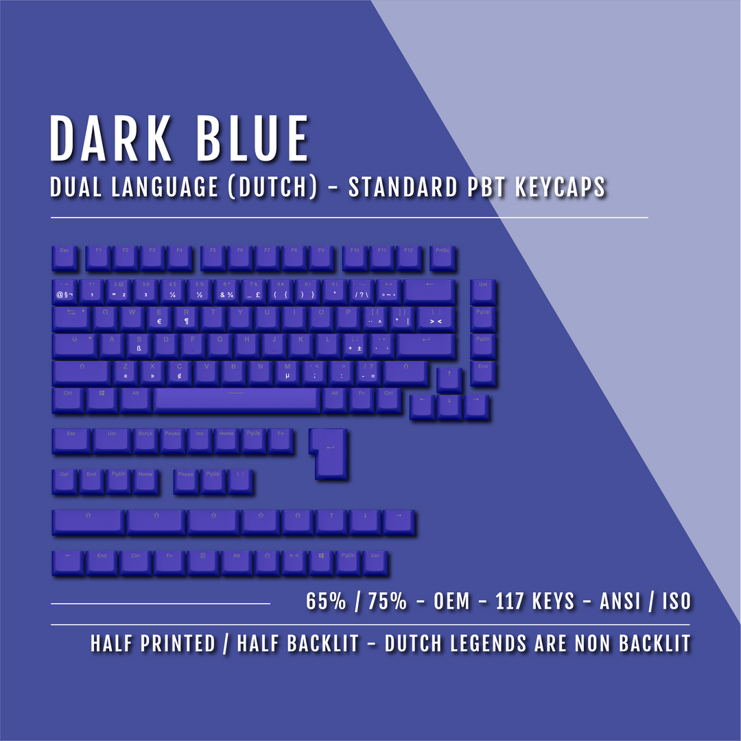 Dark Blue Dutch (ISO-NL) Dual Language PBT Keycaps - 65/75% Krome Keycaps LTD dutch