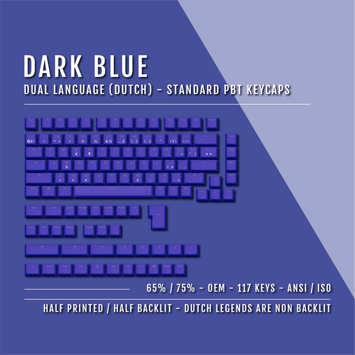 Dark Blue Dutch (ISO-NL) Dual Language PBT Keycaps - 65/75% Krome Keycaps LTD dutch