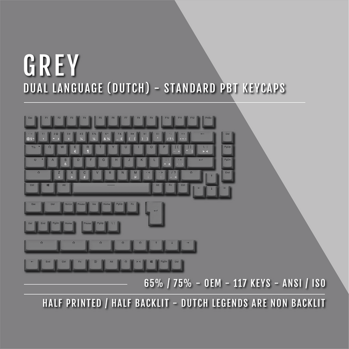 Grey Dutch (ISO-NL) Dual Language PBT Keycaps - 65/75% Krome Keycaps LTD dutch