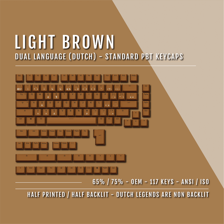 Light Brown Dutch (ISO-NL) Dual Language PBT Keycaps - 65/75% Krome Keycaps LTD dutch