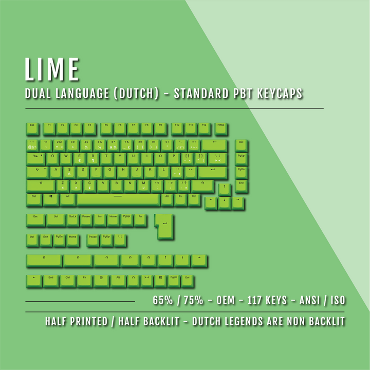 Lime Dutch (ISO-NL) Dual Language PBT Keycaps - 65/75% Krome Keycaps LTD dutch
