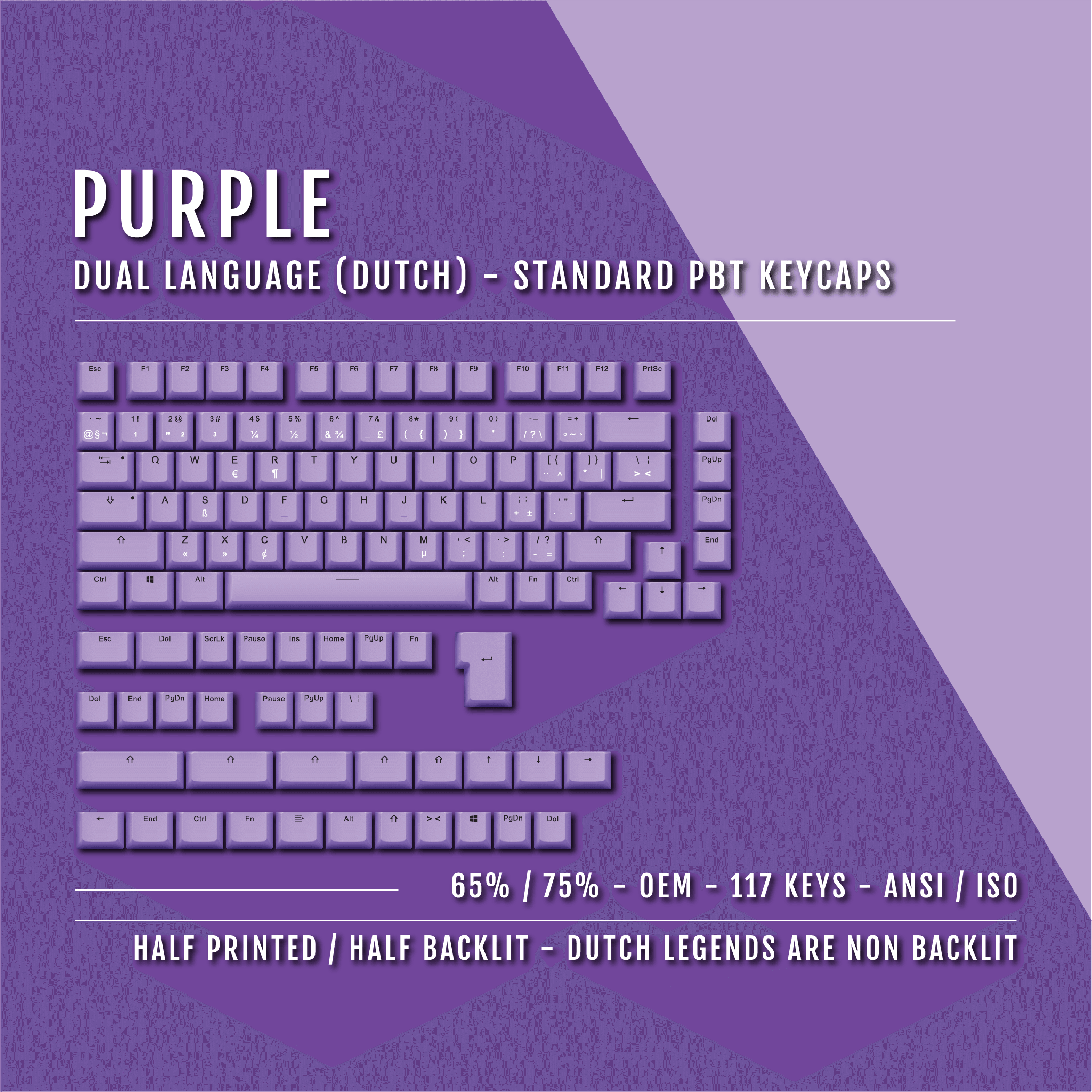 Purple Dutch (ISO-NL) Dual Language PBT Keycaps - 65/75% – Krome