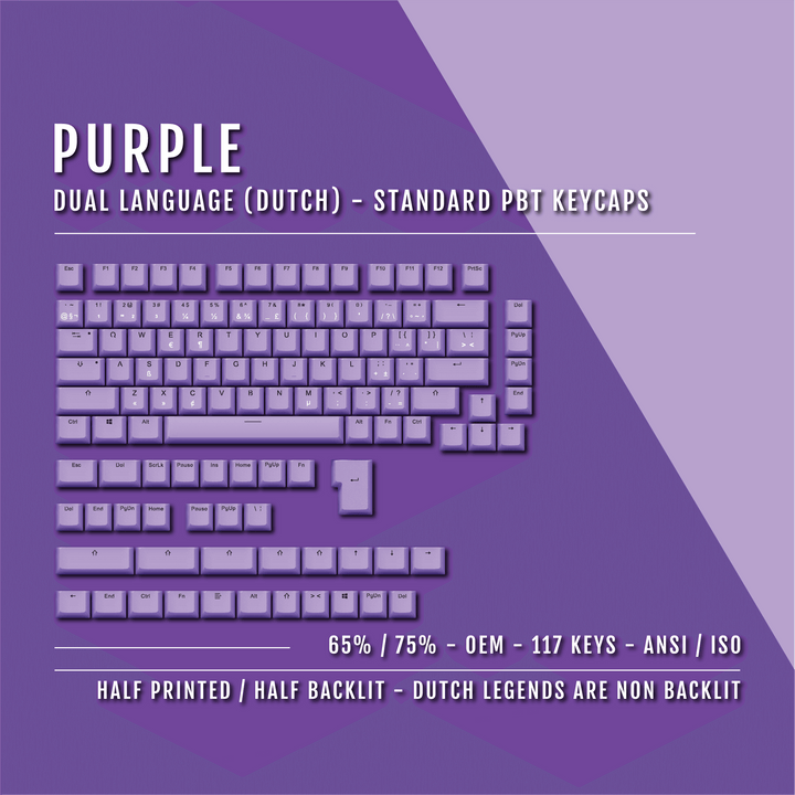 Purple Dutch (ISO-NL) Dual Language PBT Keycaps - 65/75% Krome Keycaps LTD dutch