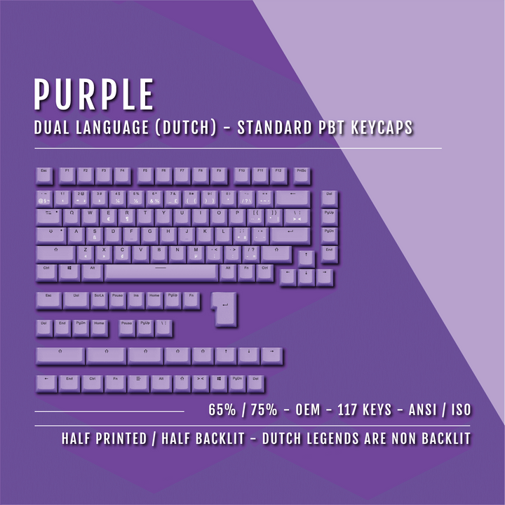 Purple PBT Dutch Keycaps - ISO-NL - 65/75% Sizes - Dual Language Keycaps - kromekeycaps