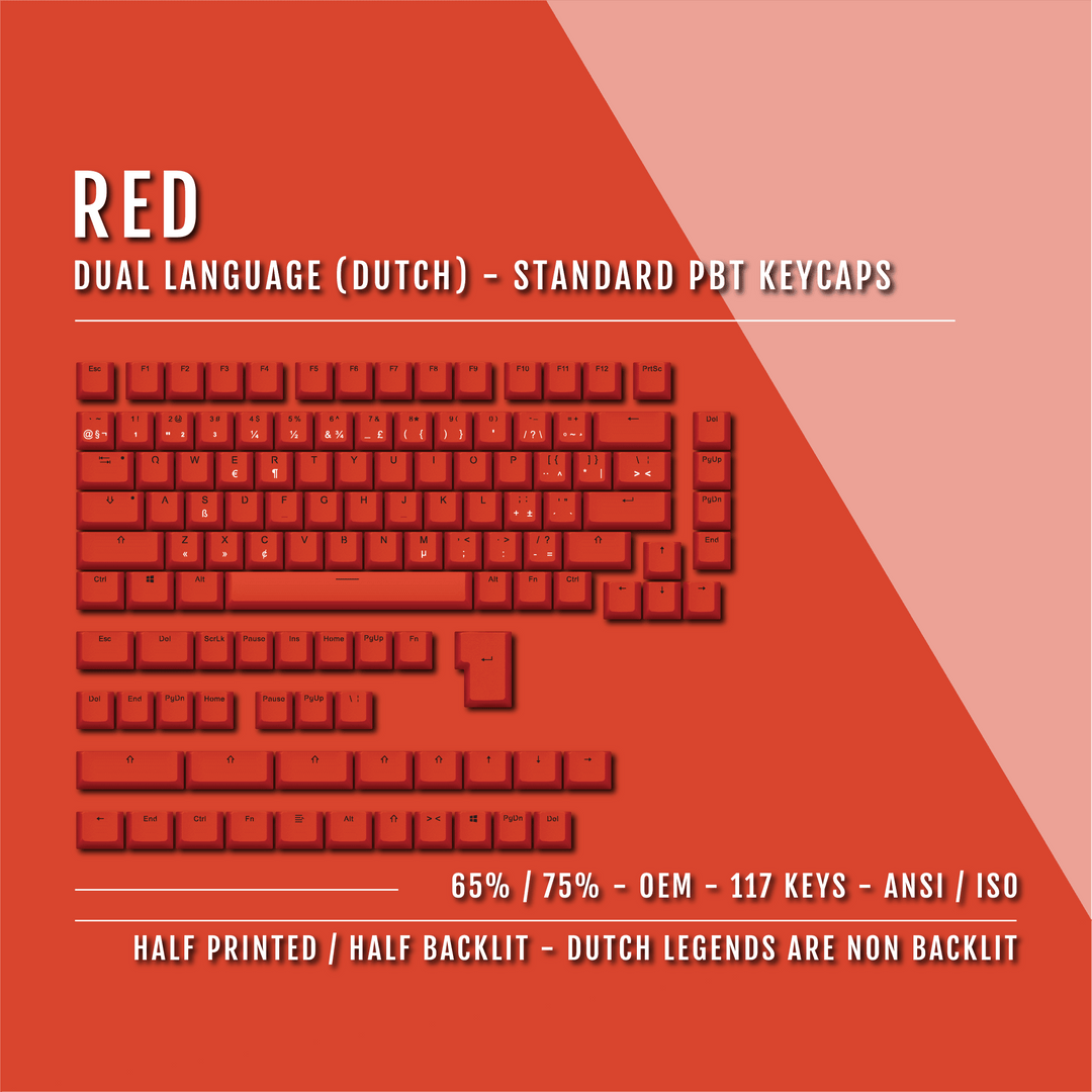 Red Dutch (ISO-NL) Dual Language PBT Keycaps - 65/75% Krome Keycaps LTD dutch