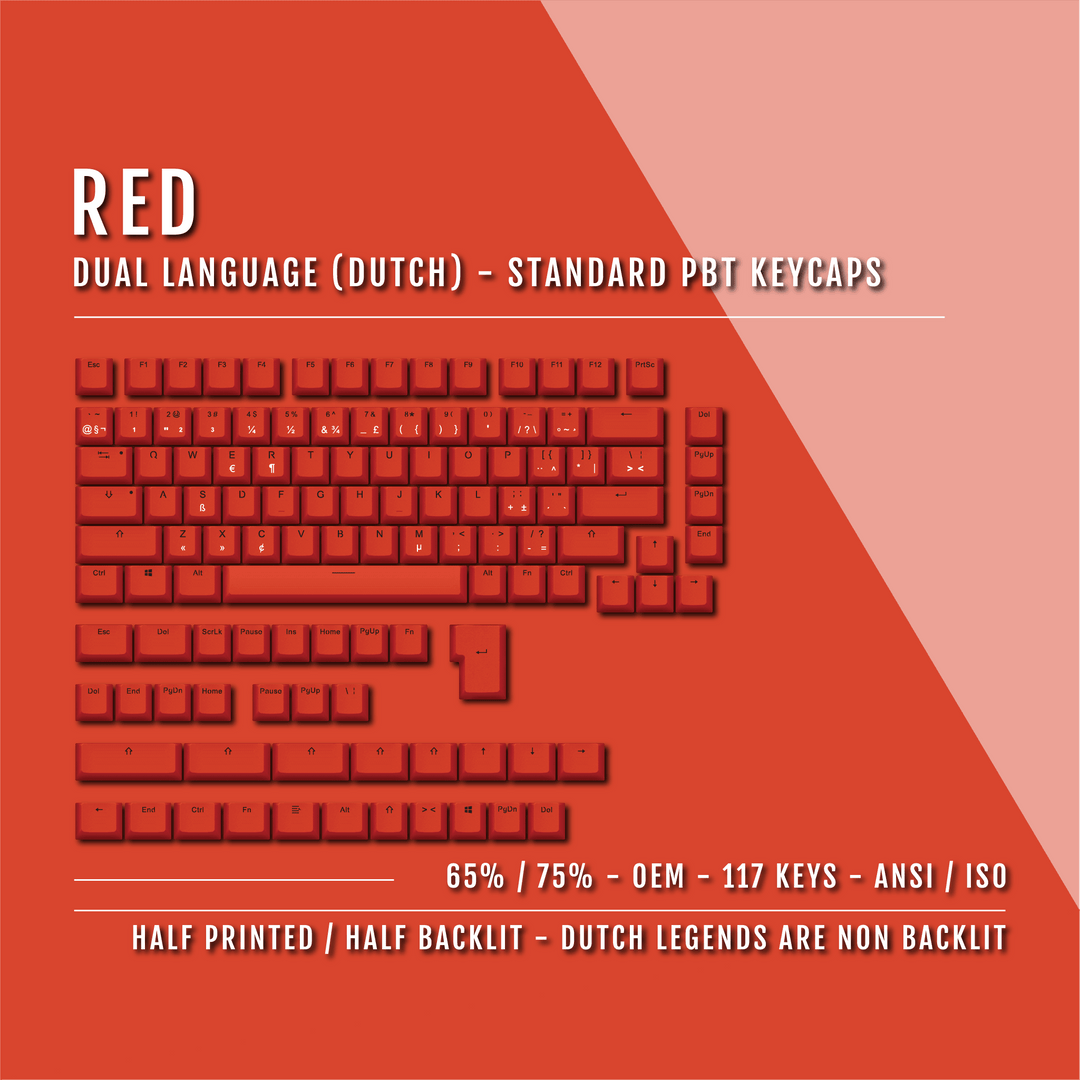 Red PBT Dutch Keycaps - ISO-NL - 65/75% Sizes - Dual Language Keycaps - kromekeycaps