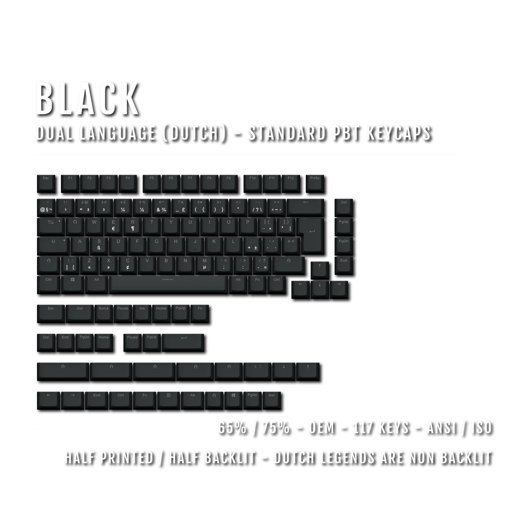 Black Dutch (ISO-NL) Dual Language PBT Keycaps - 65/75% Krome Keycaps LTD dutch