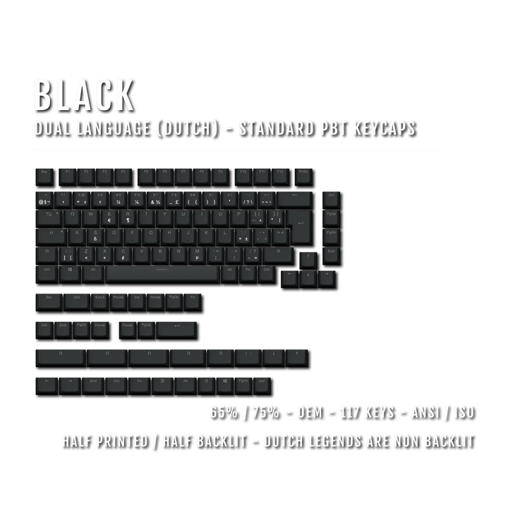 Black Dutch (ISO-NL) Dual Language PBT Keycaps - 65/75% Krome Keycaps LTD dutch